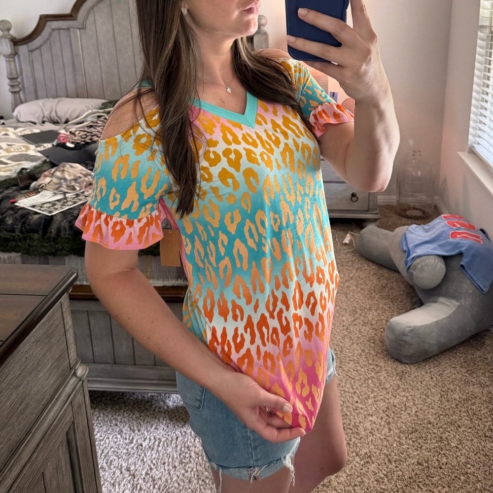Colorful Leopard Print V-Neck Top